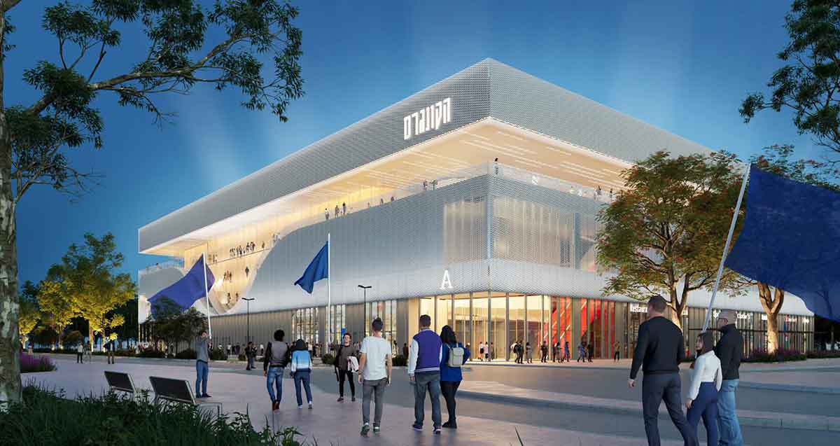 הדמיה של בית הקונגרסים המתוכנן בהרצליה. דומה להיכל התרבות בתל אביב.