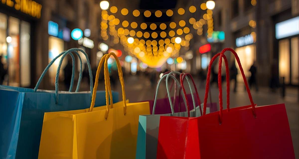 שקיות שופינג צבעוניות על רקע אורות, הדמיית בינה מלאכותית: השרון אונליין