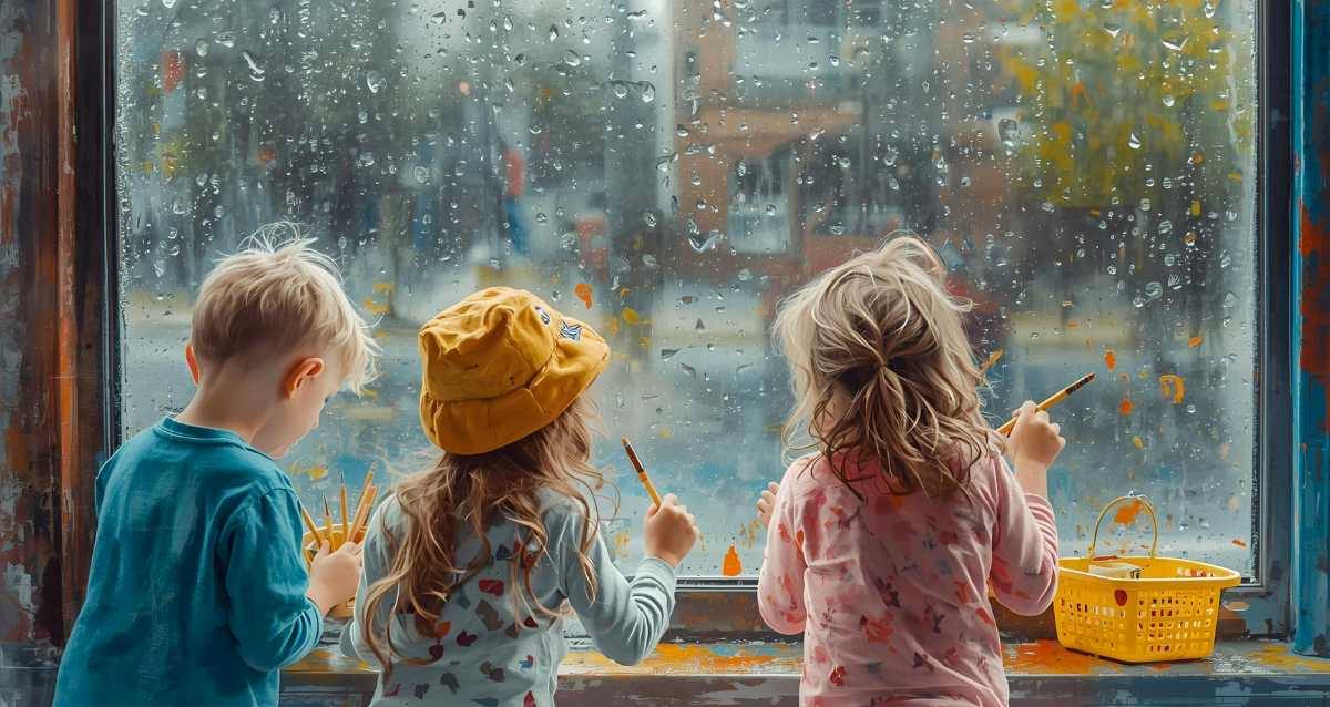 ילדים מסתכלים מהחלון שיורד גשם, הדמיית בינה מלאכותית: השרון אונליין