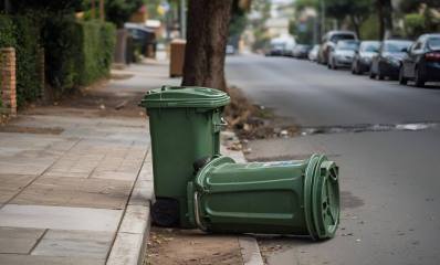 פח ירוק עומד בכביש ולידו פח זרוק, הדמיית בינה מלאכותית: השרון אונליין