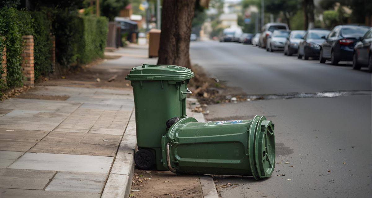 פח ירוק עומד בכביש ולידו פח זרוק, הדמיית בינה מלאכותית: השרון אונליין