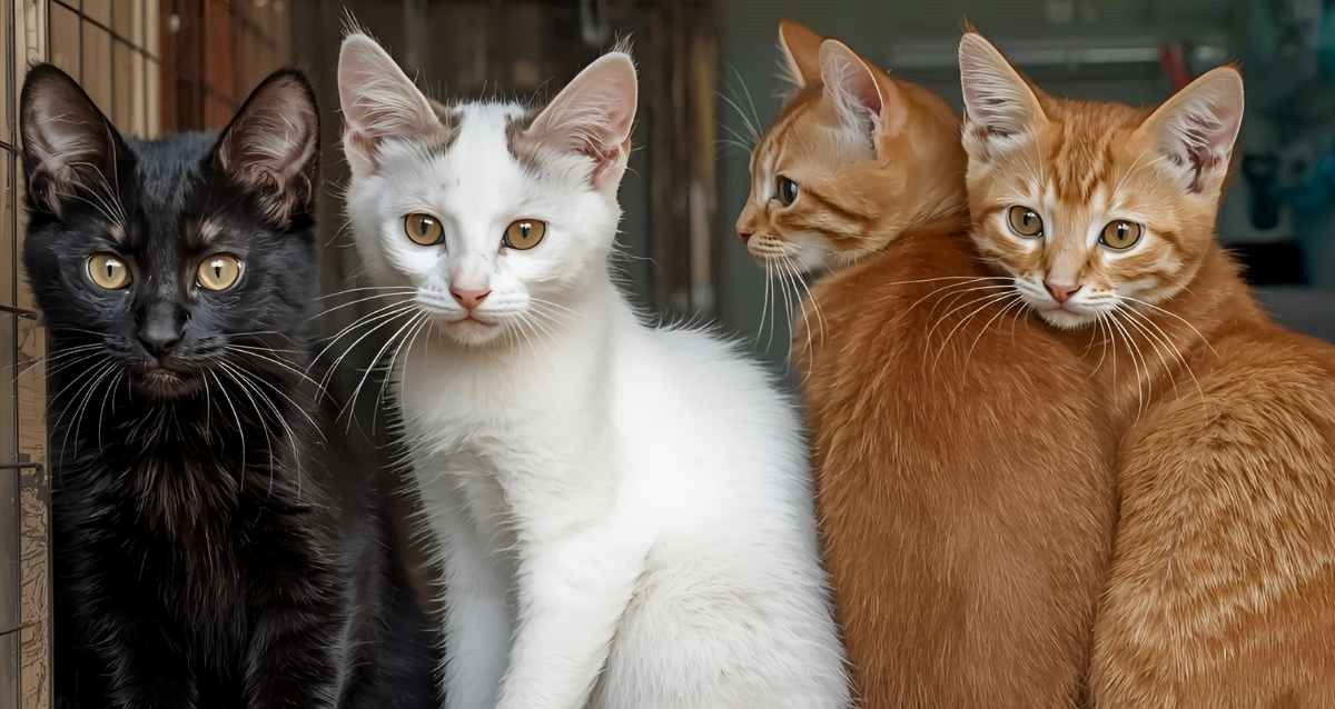 4 גורי חתולים בצבע ג'ינג'י, לבן ושחור. הדמיית בינה מלאכותית: השרון אונליין