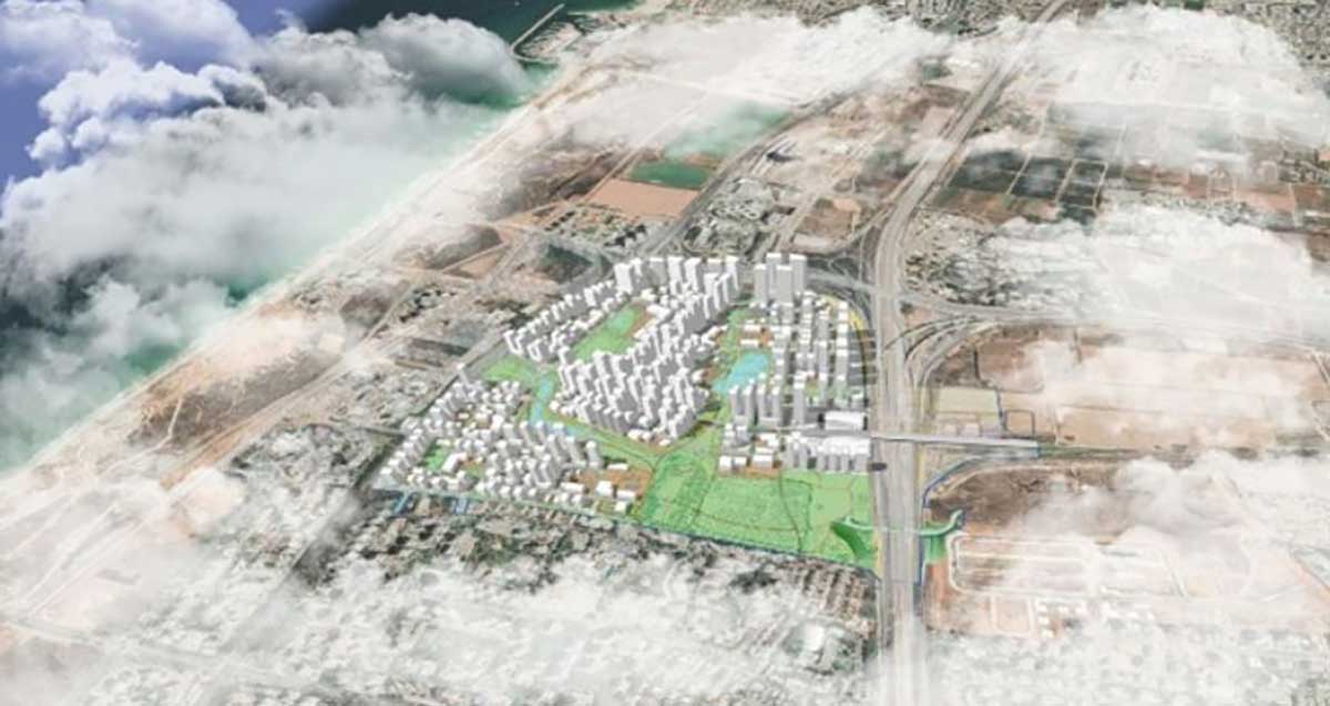 הדמייה של מבט ממעוף הציפור על המתחם העתידי של רובע גלילות דרום העתידי