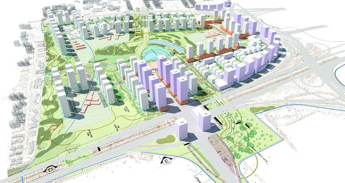 הדמייה סכמתית של עיר המגדלים ברובע גלילות דרום העתידי