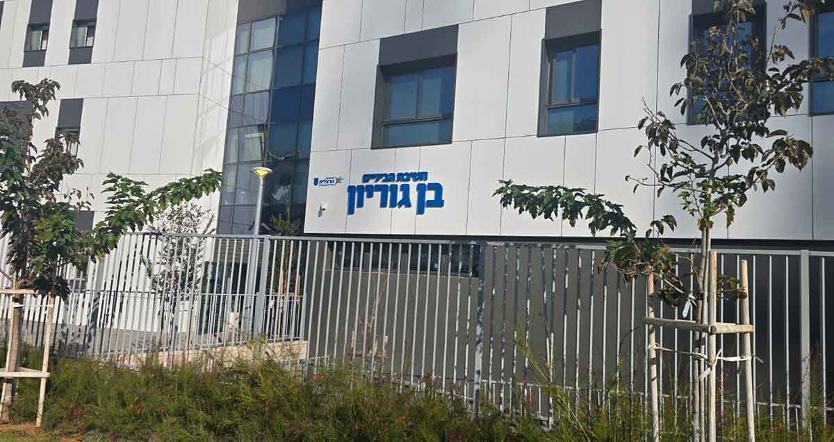 חטיבת בן גוריון בהרצליה. על קיר בית הספר שלט: חטיבת הביניים בן גוריון