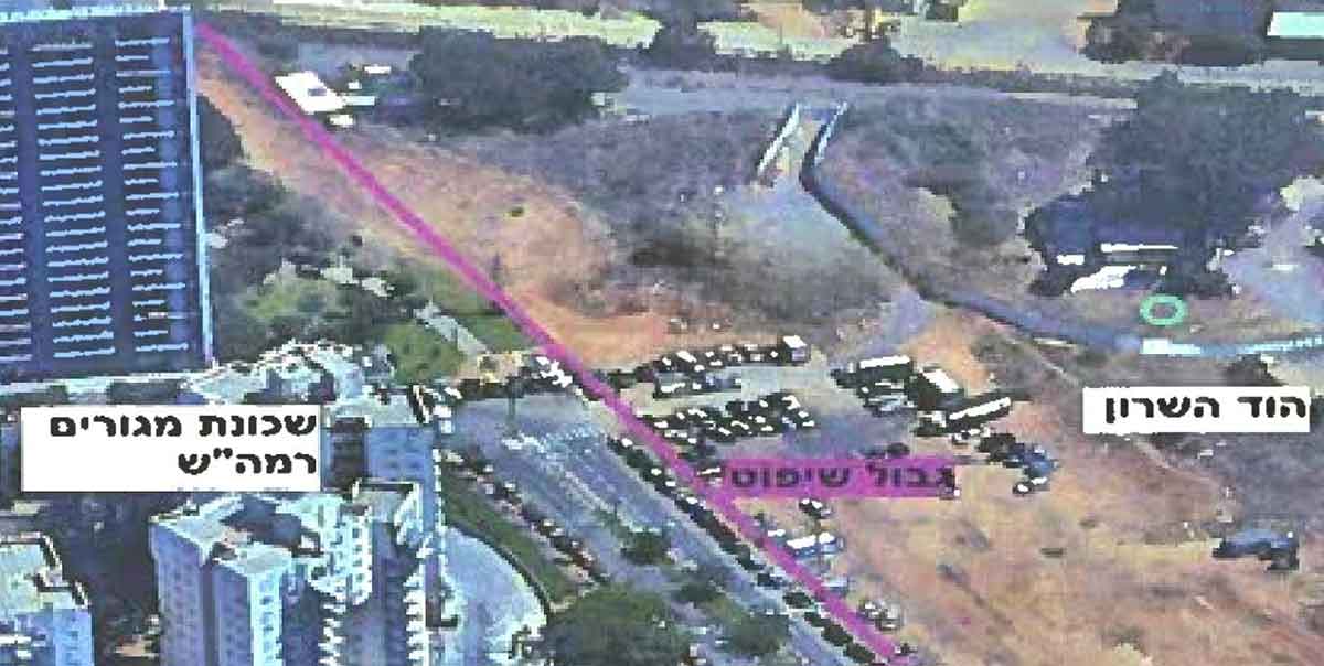 מפת שטחי השיפוט בין הוד השרון לרמת השרון