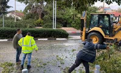 עובדי עיריית הרצליה מטפלים במפגעי הסערה. צילום: דוברות העירייה