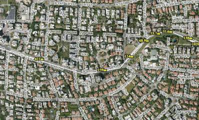 מסלול שביל אופניים שייסלל ברחוב ארלוזורוב הרצליה. מפה עם סימון מרחקים לאורך רחוב ארלוזורוב. סה"כ 1020 מטרים.