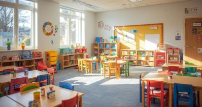 גן ילדים עם ריהוט וצעצועים צבעוניים, הדמיית בינה מלאכותית: שרון אונליין