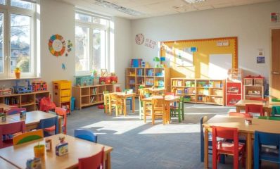 גן ילדים עם ריהוט וצעצועים צבעוניים, הדמיית בינה מלאכותית: שרון אונליין