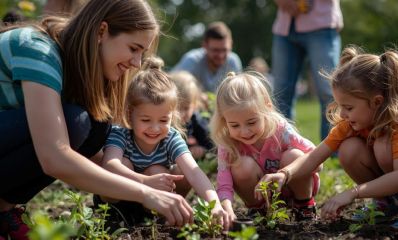 אמא ושלוש ילדות שותלות עציצים, הדמיית בינה מלאכותית: שרון אונליין
