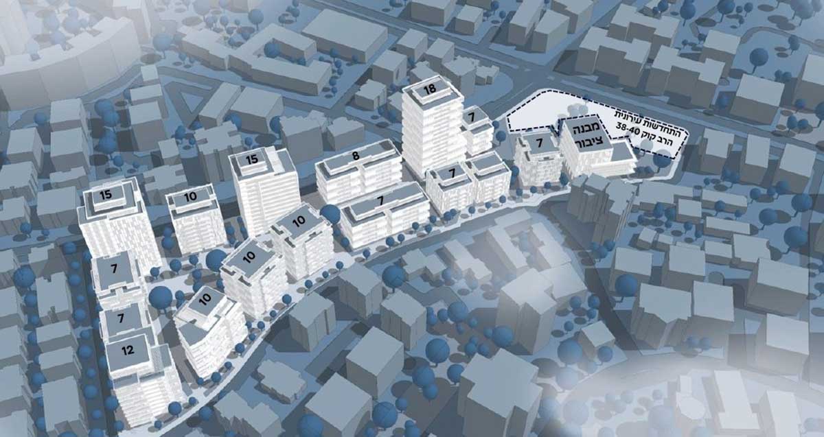 תוכנית מעונות שרה במרכז הרצליה. מתחם עם 18 בניינים.