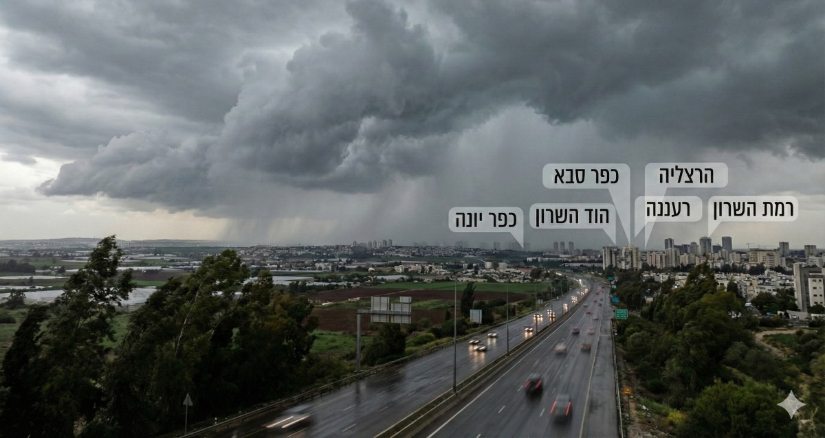 סערה בערי השרון. הדמיית AI - מדיה היפר לוקאלית