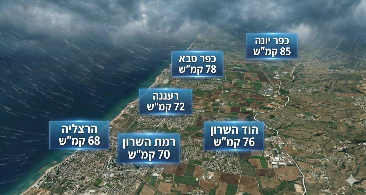 סערת רוחות בערי השרון. עיבוד AI - מדיה היפר לוקאלית