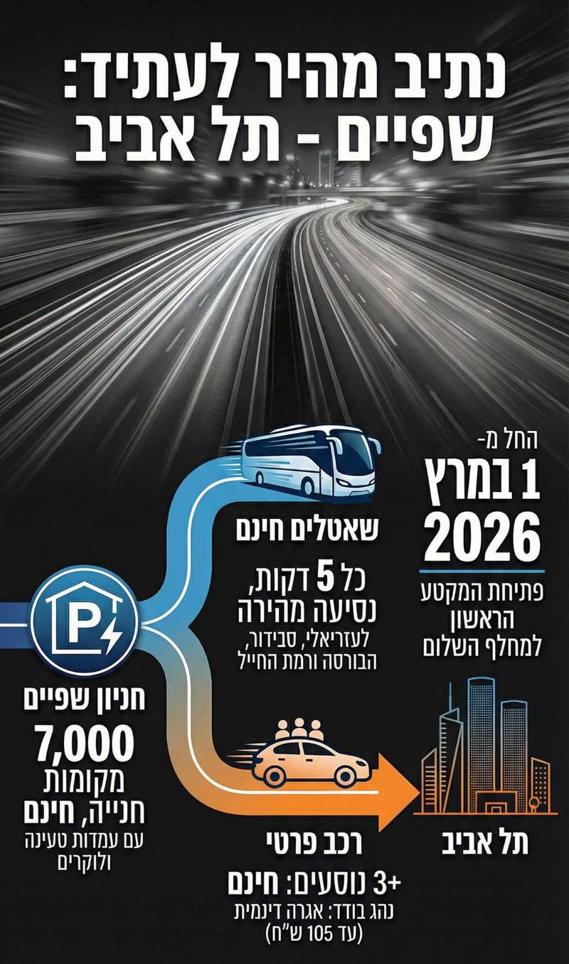 נתיב מהיר שפיים-תל אביב. אינפוגרפיקה: שרון אונליין