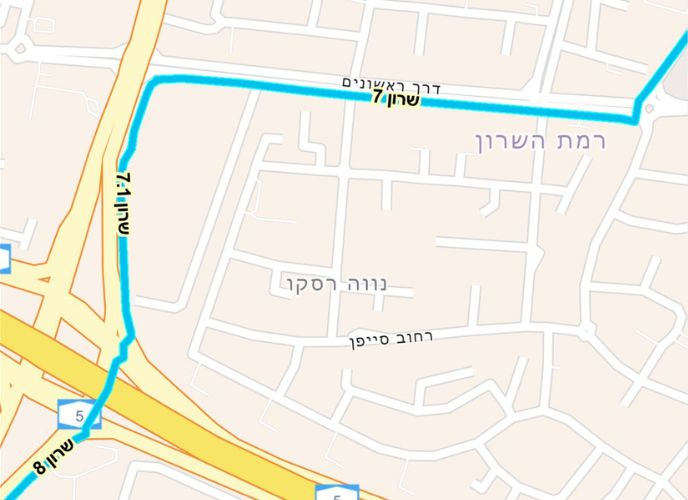 מפת שביל אופניים הכפר הירוק - דרך ראשונים ברמת השרון, צילום: מתוך אתר נתיבי איילון