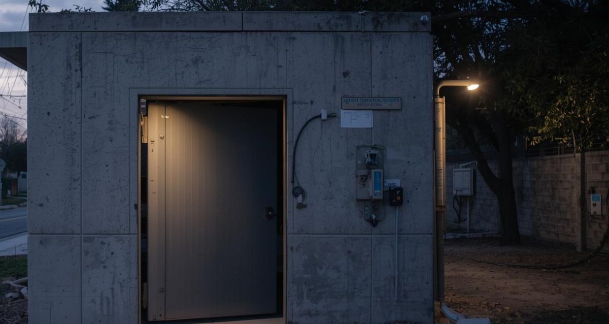 מקלט ציבורי עם דלת מעט פתוחה, הדמיית בינה מלאכותית: שרון אונליין