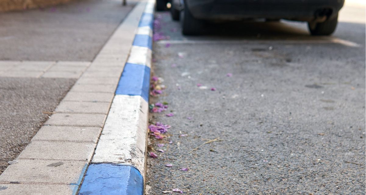 שפת מדרכה צבועה בכחול לבן, צילום: עיריית כפר סבא