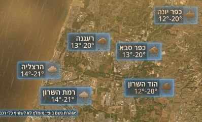 התחזית לערי השרון בערב החג השני. אינפוגרפיקה - מדיה היפר לוקאלית