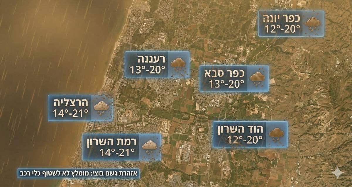 התחזית לערי השרון בערב החג השני. אינפוגרפיקה - מדיה היפר לוקאלית