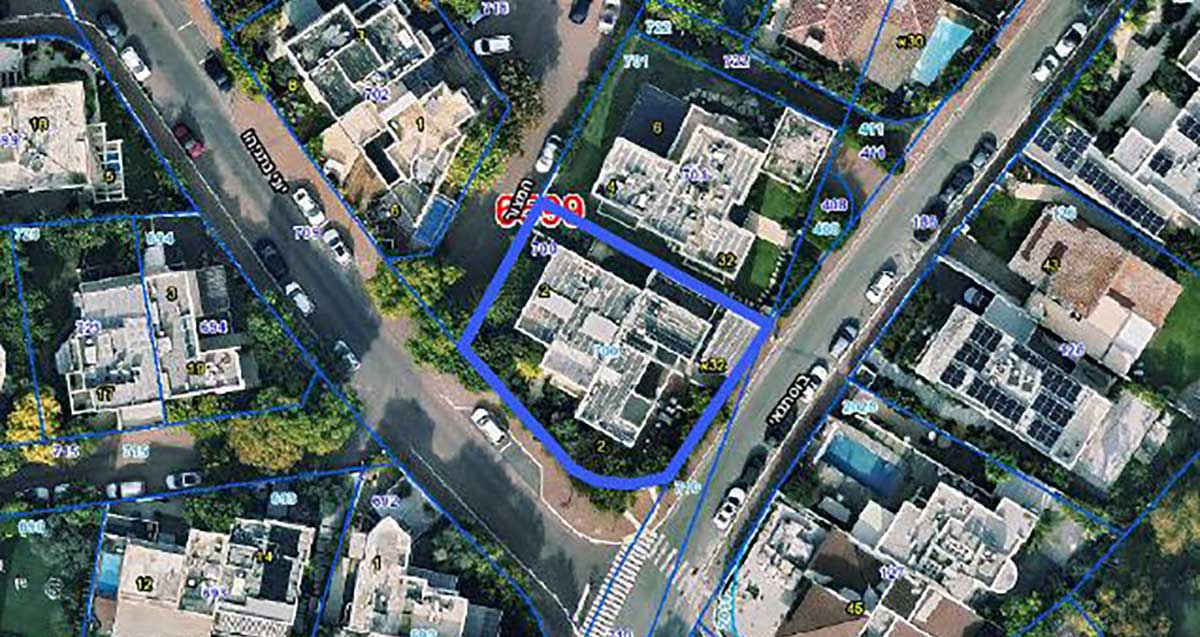 תצלום אוויר של מפת רחובת יוני נתניהו 4 פינת רחוב בוסתנאי