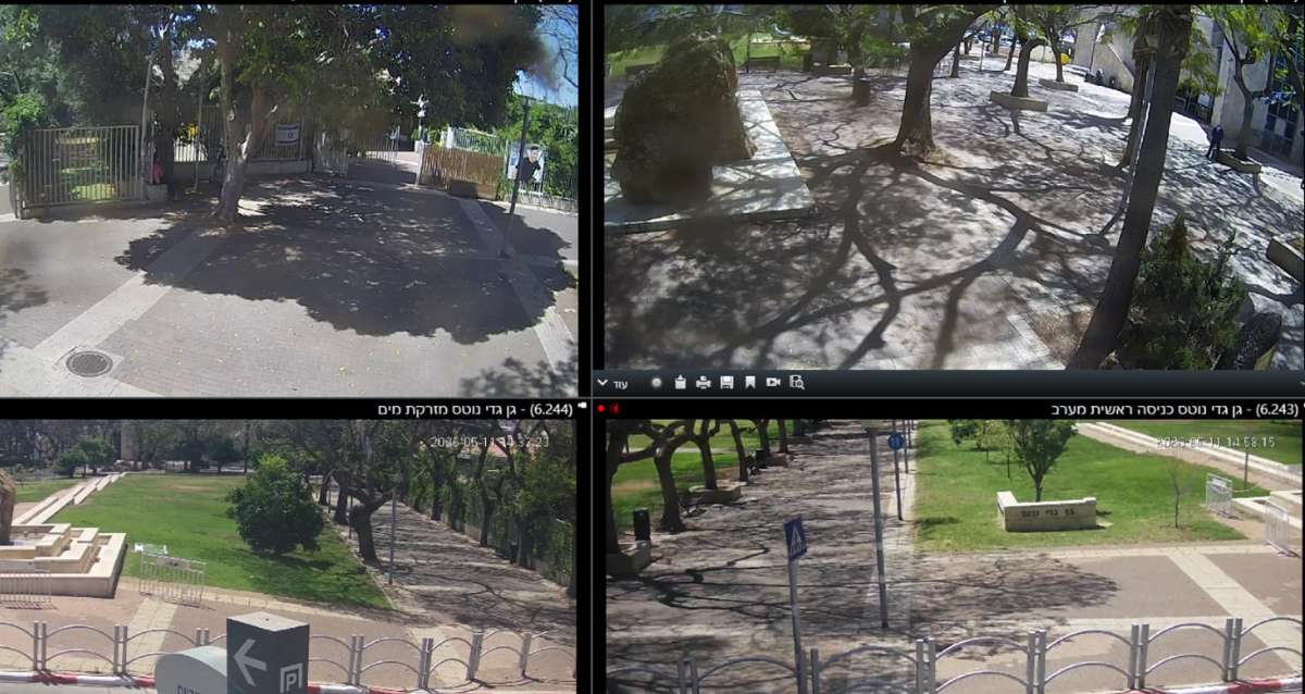 מסך מחולק מציג 4 גינות ציבוריות מצילומי אבטחה, צילום: עיריית רעננה