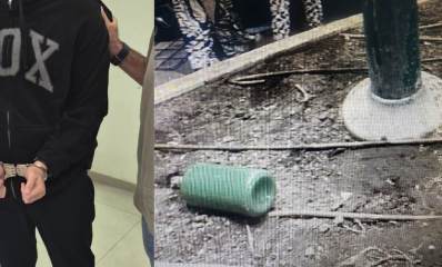 בלון גז שהושלך וחשוד עצור באזיקים, צילום: משטרה
