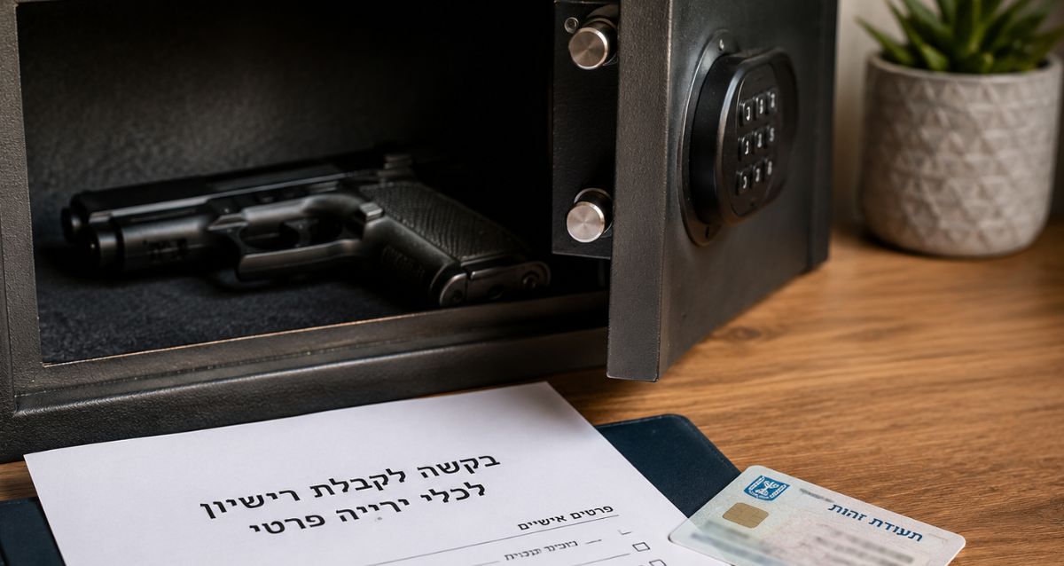 כספת ביתית עם נשק וטופס אישור זכאות, הדמיית בינה מאלכותית: שרון אונליין