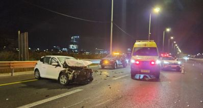 רכב הרוס ולידו אמבולנס מדא בזירת התאונה ליד גלילות, צילום: מד"א