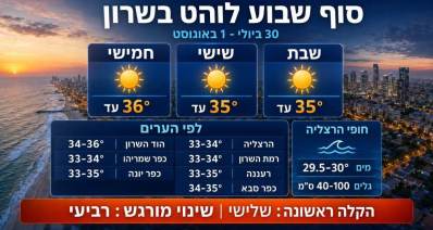התחזית בערי השרון. אינפוגרפיקה - מדיה היפר לוקאלית