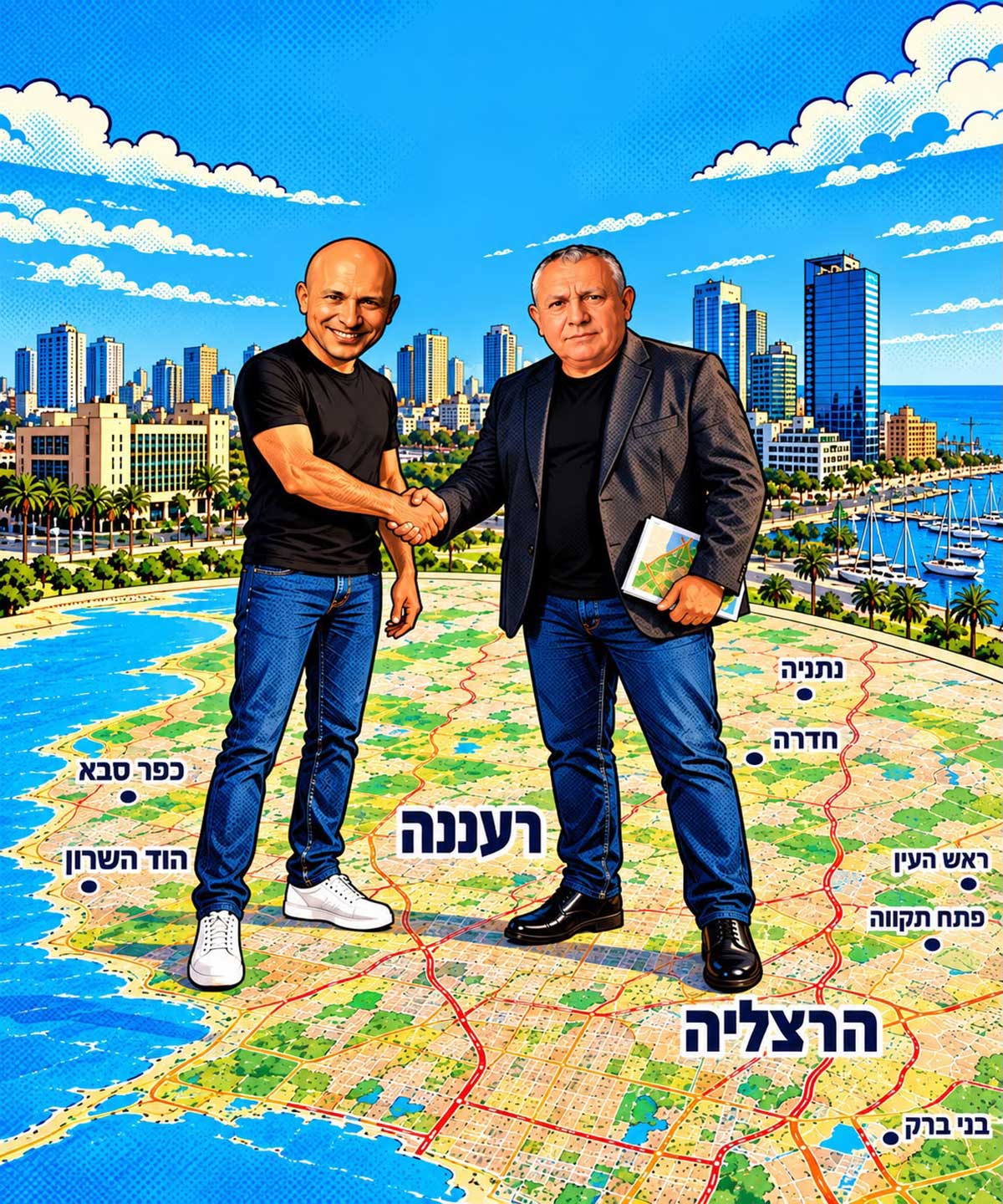 אזור השרון על המפה - גדי אייזנקוט עם נפתלי בנט. איור AI.