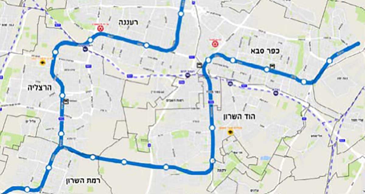 מסלול קו המטרו הצפוני M1 שיעבור בערים: רמת השרון, הרצליה, רעננה, הוד השרון וכפר סבא