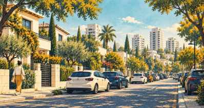 איור מושגי של רכבים ברחוב מגורים, הוד השרון