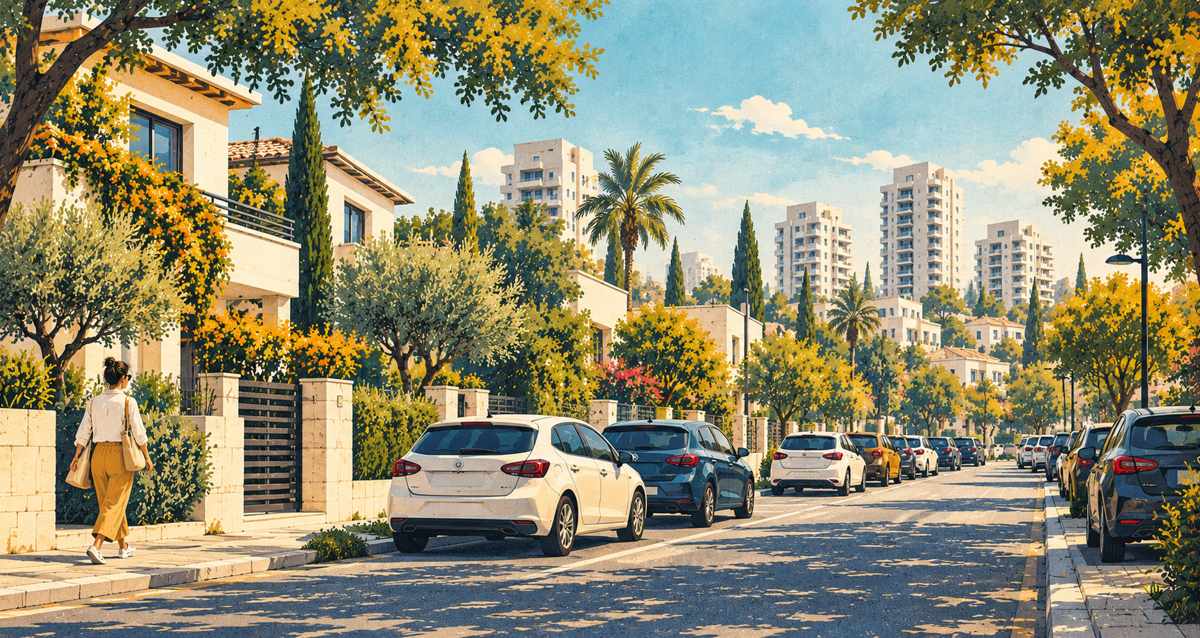 איור מושגי של רכבים ברחוב מגורים, הוד השרון