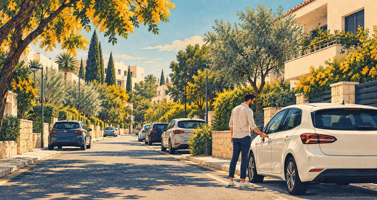 איור מושגי של רכבים ברחוב מגורים, רמת השרון